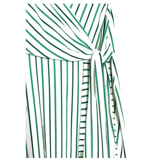 Halogen Draped Faux Wrap Striped Green White Dress L Green White Lined - Picture 14 of 16